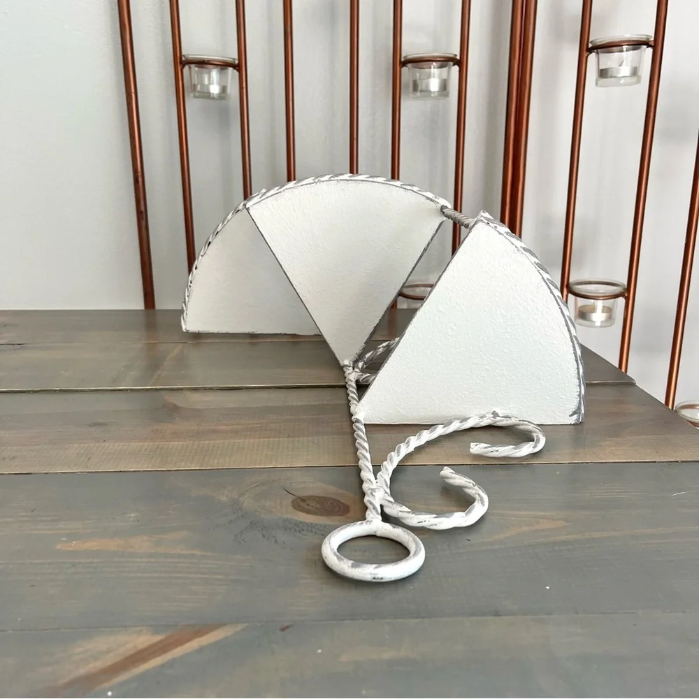 Eclectic Revival Distressed Hand Painted Vtg Hanging Corner Shelf Metal Spiral